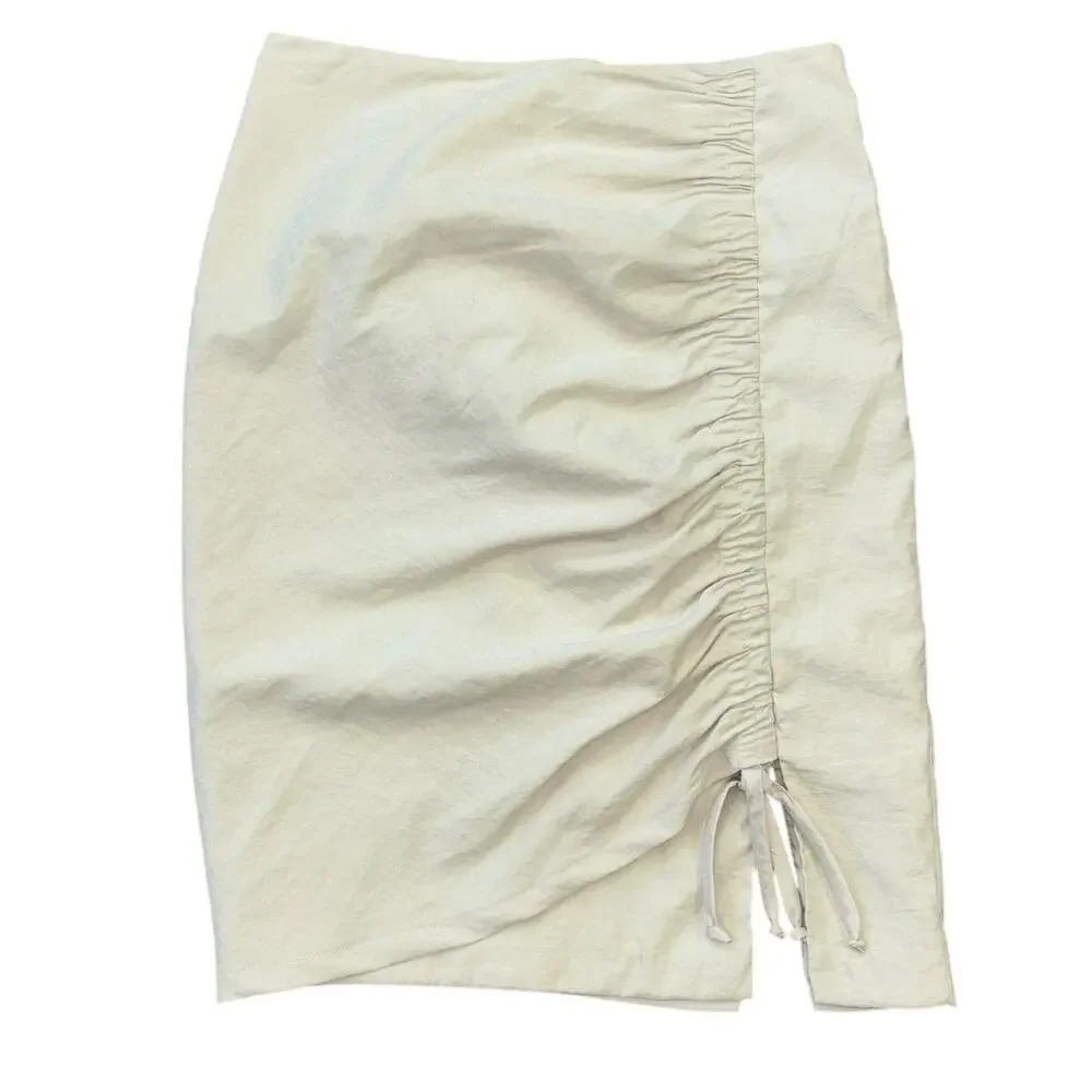 Nanette Lepore Y2K Ruched Bodycon Tan Skirt Women’s 0 Beachy Boho Spring Casual